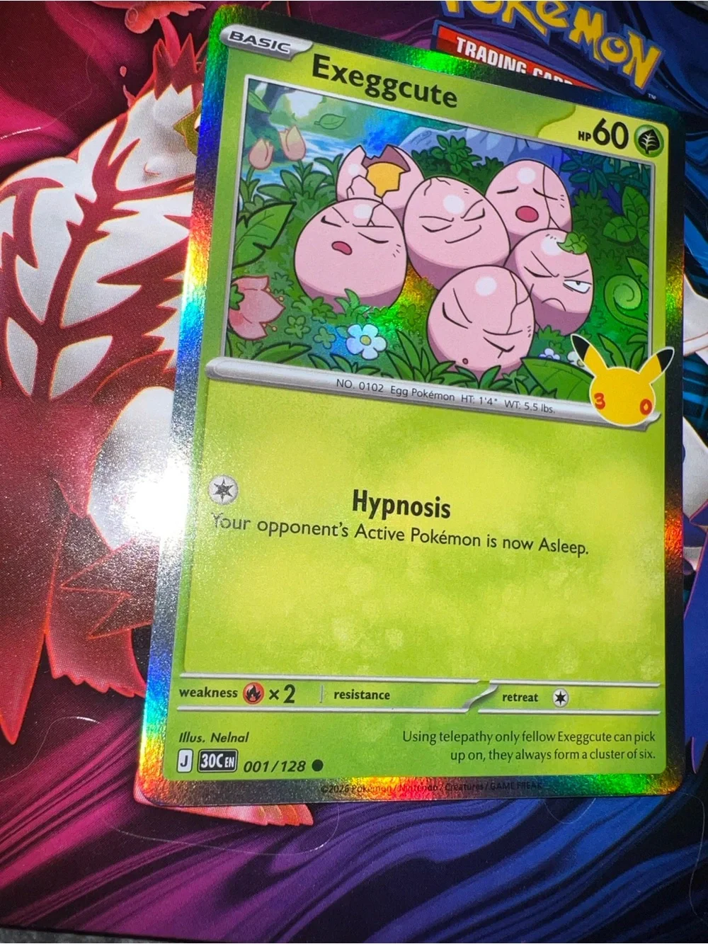 Pokémon Exeggcute Holographic Card - Green Pink